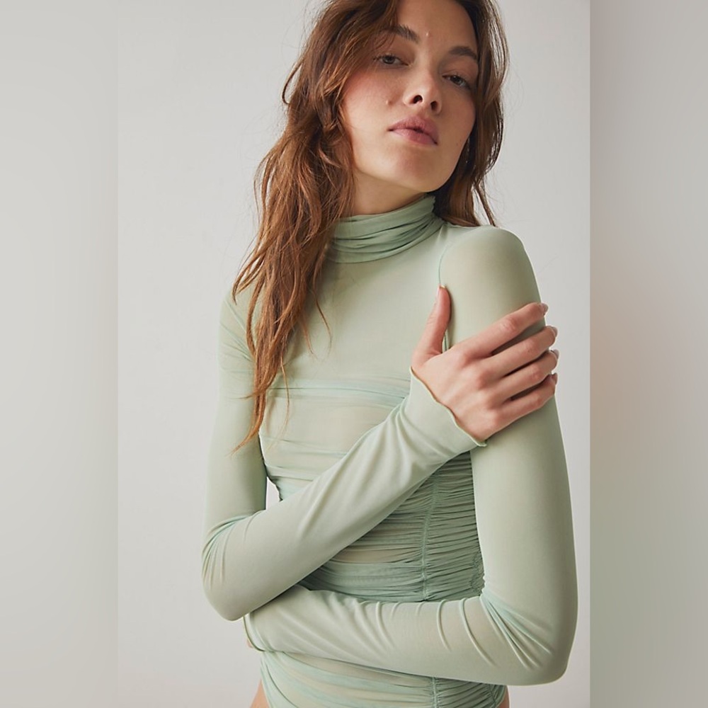 FREE PEOPLE Intimately aunder It All Turtle Neck Mesh Long Sleeve Bodysuit